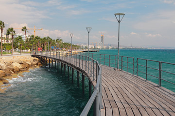 Walking bridge on city embankment. Limassol, Cyprus
