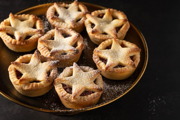 British Christmas mince pies on dark background.
