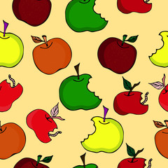 Seamless doodle of apples. Colorful pattern, hand-drawn vector