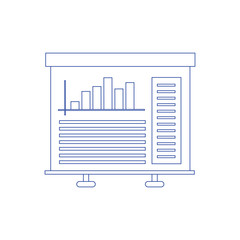 Business presentation icon. Flip chart with growing graph, diagram. Whiteboard isolated on background. Concept of line icon