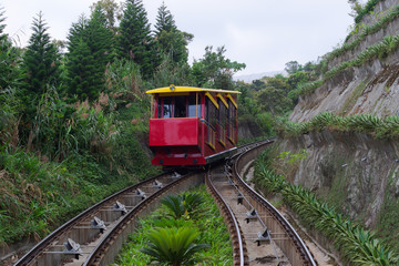 Automated electric train in Ba Na Hills mountain resort as a touristic attraction