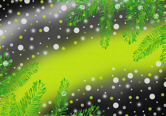 Greeting card brick wall, graffiti with green gray abstract circles and fir tree, for frame, Christmas, postcard, congratulations, background, new Year, holiday, invitation, celebration, party