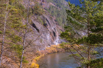 forest river mountains autumn