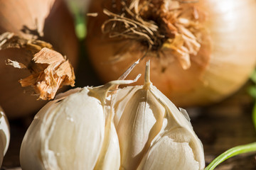 nion heads, heads of garlic and pepper