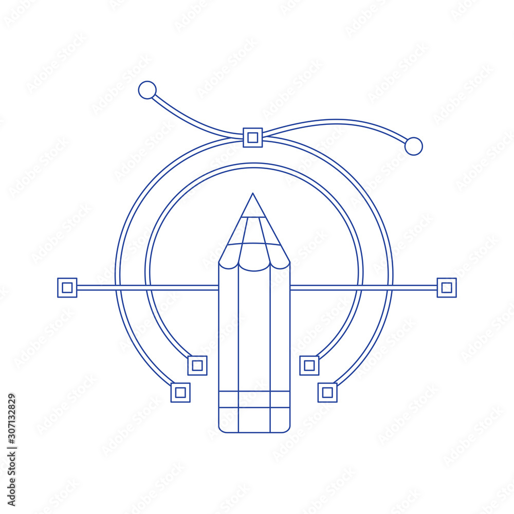Aufkleber pen tool. vector computer graphics. the curve control points. concept of line icon