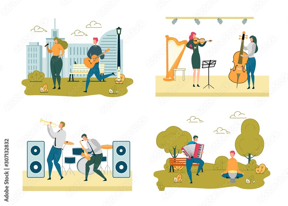 Wall mural Musicians Street and Stage Performance Scene Set