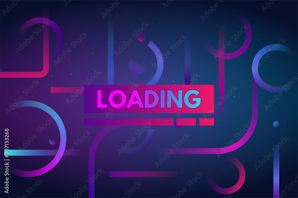 Poster christmas or new year neon and gradient style loading bar. abstract lines and circles. 2020 waiting 