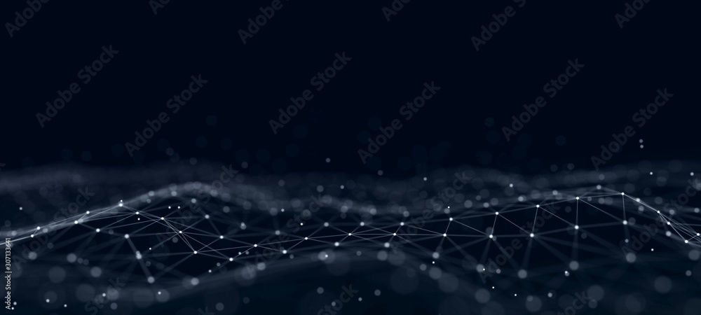 Aufkleber Futuristic abstract mesh. Wave with the connection of dots and lines. 3D rendering.