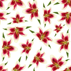 Fototapete Tropische Pflanzen Seamless pattern with lily flowers and green bud