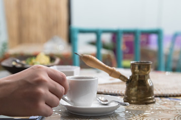 Arab small copper coffee pot with cup