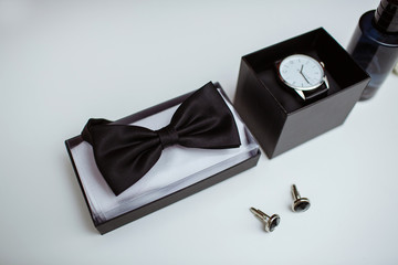 Butterfly and man's watch, isolated on a white background.