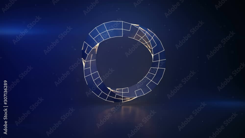 Poster twisted blue ring with illuminating edges. futuristic technology or science fiction concept. seamles