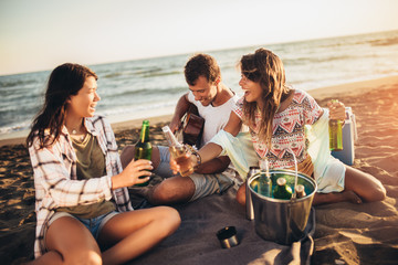 Friends having fun at the beach on a sunny day.