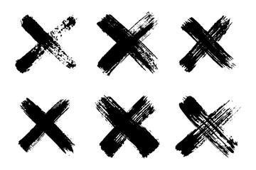 Hand drawn set of cross brush strokes.X black stripes collection. Cross sign graphic symbol. Vector illustration