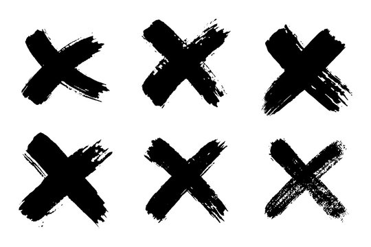 Hand drawn set of cross brush strokes.X black stripes collection. Cross sign graphic symbol. Vector illustration