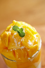 Mango fruit parfait in glass 