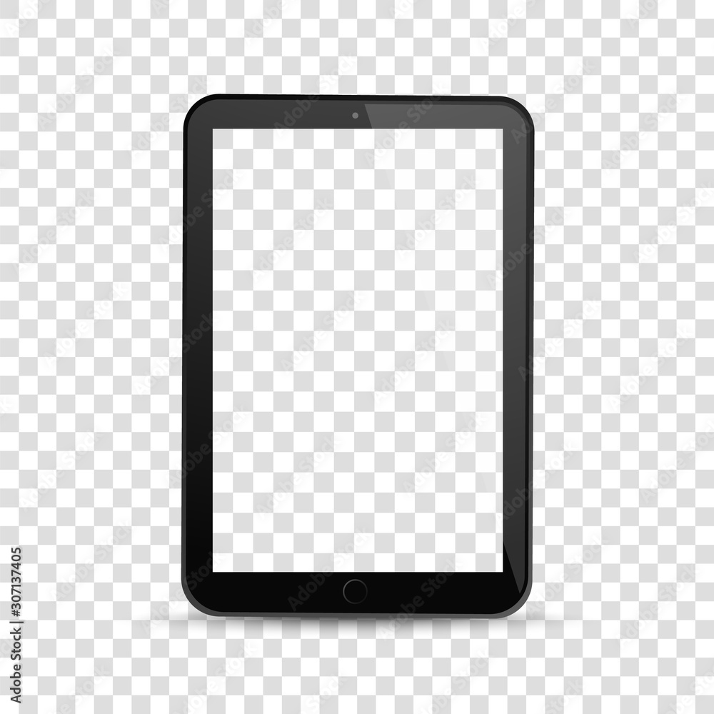 Poster tablet computer with white blank screen display. realistic black digital device mockup. equipment ve