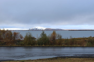 Mountain and fog in Myvatn, Iceland