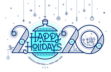 Happy Holidays, Season's greetings and Happy New Year. Greeting card. 2020 © Inkberry