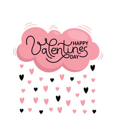 Valentine's day card for holiday decoration. Pink cloud and rain of hearts. Vector flat illustration on white background