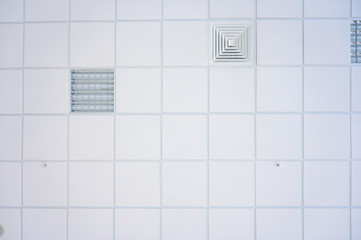 Squared background concept in white. Photo of the ceiling in the building. - 307139664