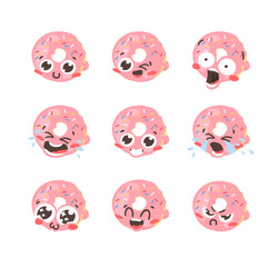 Obraz premium Cartoon drawing set of fast food emoji. Hand drawn emotional meal.Actual Vector illustration american cuisine. Creative ink art work donut
