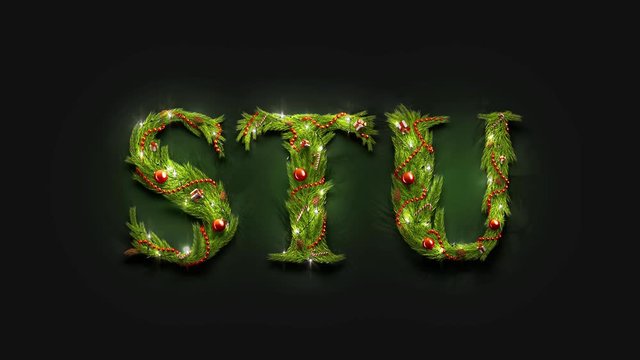 Decorative S T U letters, xmas font mockup in darkness