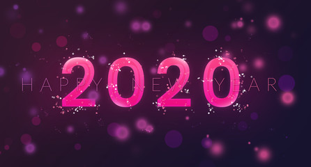 New Year 2020 neon abstract - obrazy, fototapety, plakaty