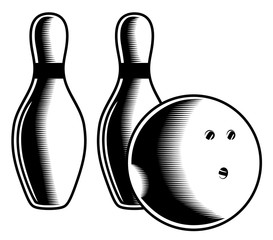 Two bowling pins and ball