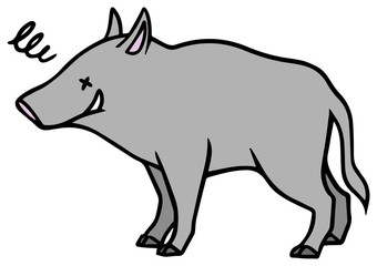 シンプルな猪のイラスト_弱り顔