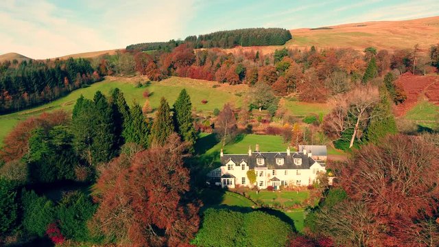 A Scottish country home in autumn color.