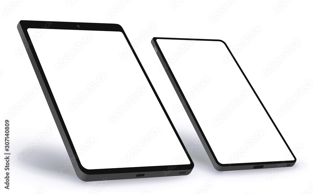 Poster tablet computer and mobile phone vector illustration concept with black frame and white screen. easy