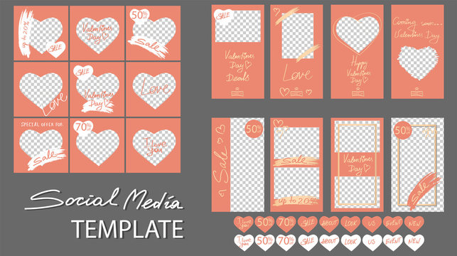 Valentine's Day Sale. Trendy editable Instagram Stories template. Design for social media.