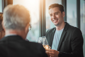 Meeting Room Conference, Senior man Talking Planing With Team in Office Corporate. Celebrate Event training Seminar, Creative Cooperative idea for Development, Management Business Event. 