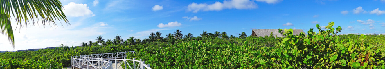 Fototapeta na wymiar Panorámica de playas y complejos para turistas en Cayo Santa María, República de Cuba