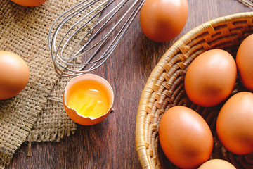 Raw raw eggs on the table