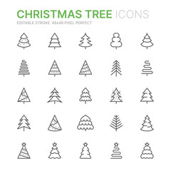Collection of christmas tree related line icons. 48x48 Pixel Perfect. Editable stroke
