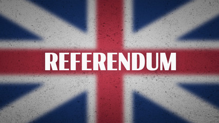 UK politics poster - the word "referendum" on blurred Union Jack flag. The illustration for british political, governmental and brexit associated topics