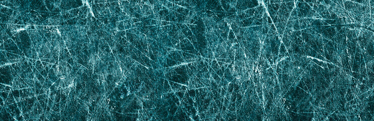 Ice texture on a skating rink, panorama. Big size. Long. Banner.