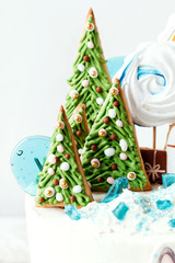 New Year's cake. Symbol of 2020 mouse. Christmas sweet background.