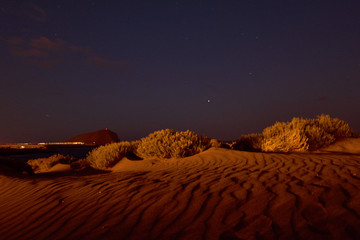 Dunes of El Medano Beach at night in Tenerife, Canary Islands, Spain - obrazy, fototapety, plakaty