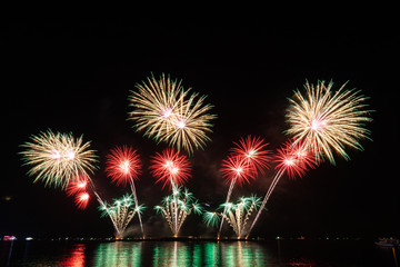 Fireworks display and showing of Pattaya International Fireworks Festival on Pattaya beach, Thailand.