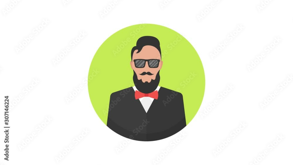 Poster hipster avatar on white background. loop animation. 4k resolution.