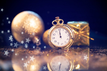 Naklejka na ściany i meble New Year's at midnight - Old clock with holiday lights