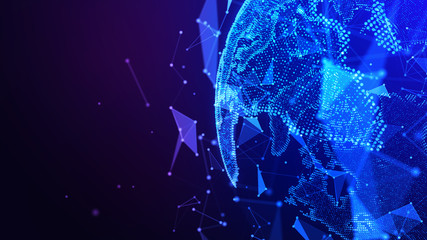Connection lines Around Earth Globe. Background with Light Effect. Global International Connectivity Background. 3D illustration.