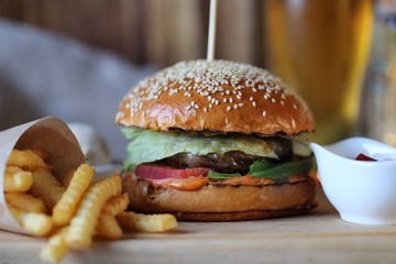hamburger and french fries