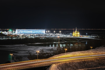 Fototapeta premium Pictures of the night city with bright objects