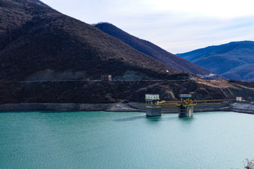 Tbilisi, Georgia The Zhinvali Reservoir and the Zhinvali Dam is a hydroelectric dam on the Aragvi River in the Caucasus Mountains.