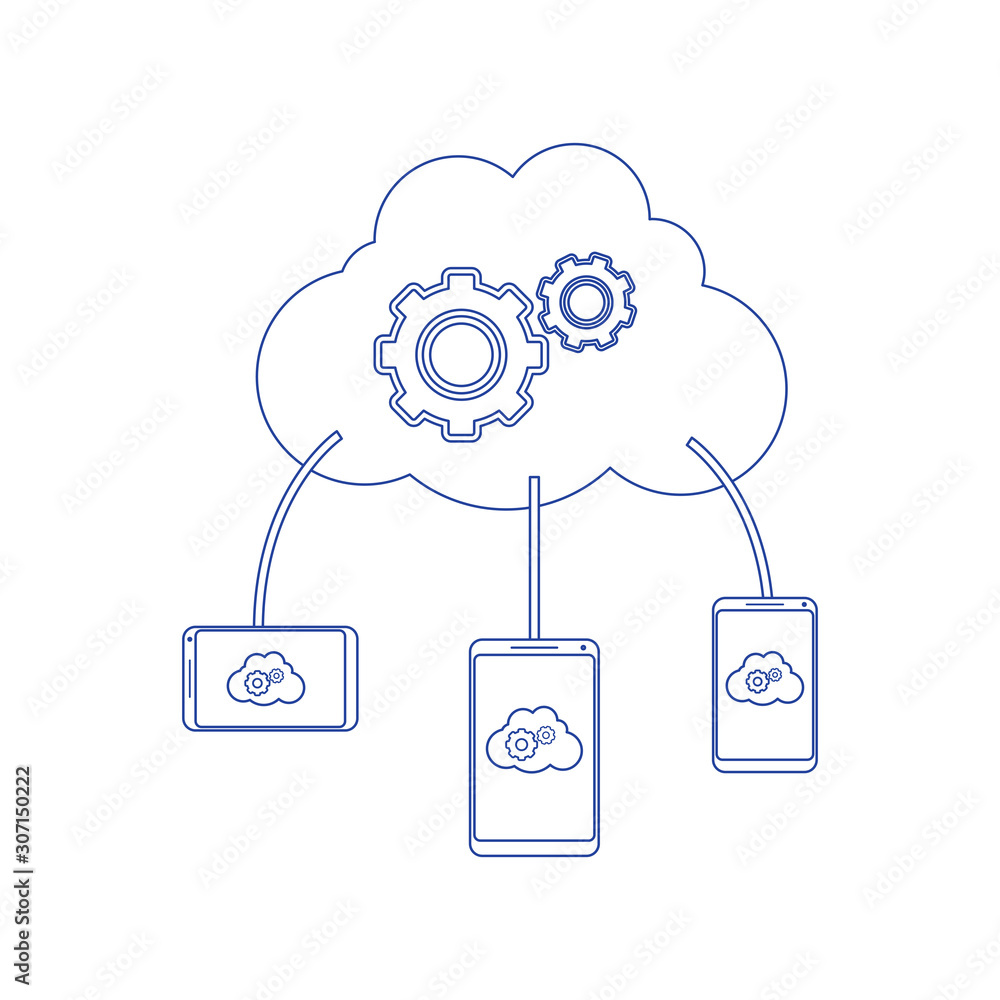Poster computing cloud. concept of line icon