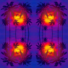 seamless tropical pattern with reflection realistic silhouettes palm trees against the backdrop of a bright tropical sunset or sunrise
